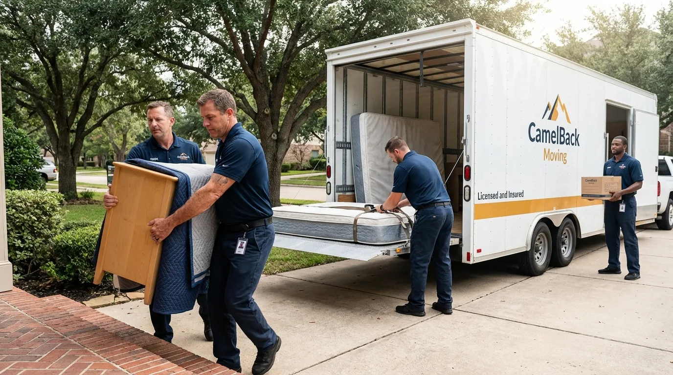 Crew loading residential truck for cross-state move from De Soto, MO