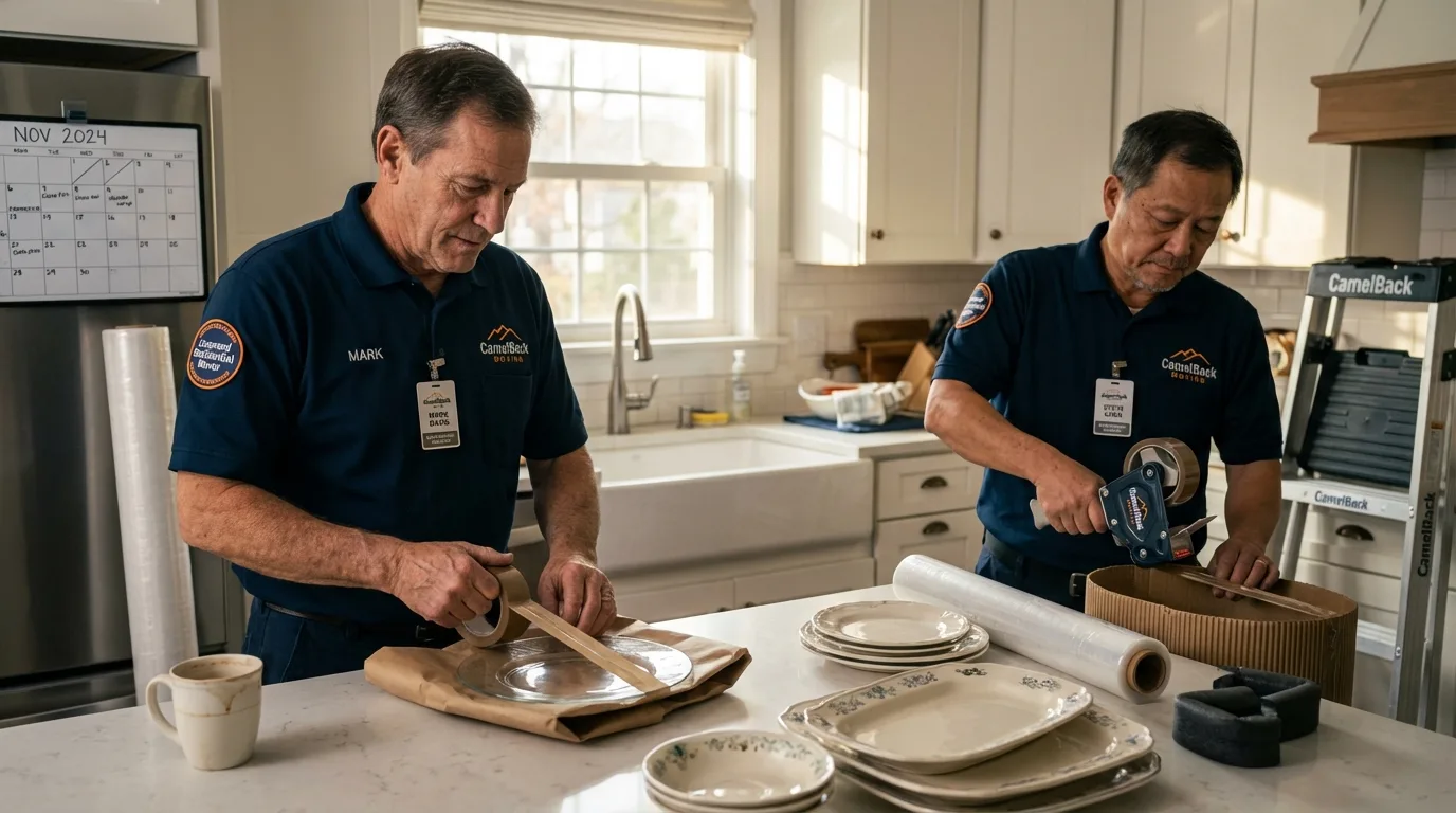 Professional crew packing kitchen dishware in De Soto, MO